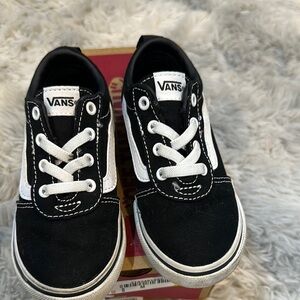 Vans Black and White Canvas Sneakers with Rubber Sole
